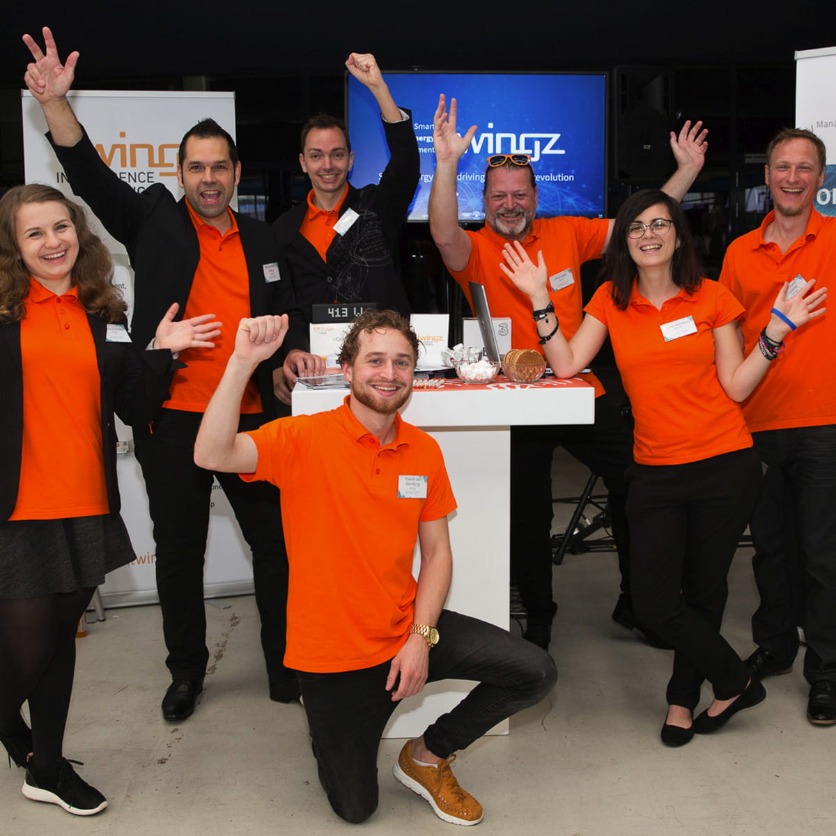 The jubilant seven-person team from twingz, a start-up with a double-edged business model: smart energy management for consumers and loss prevention for insurers.